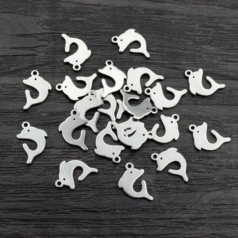 30pcs 12x8mm No Fade 316 Stainless Steel Dolphin Cute Charms Pendant for DIY Necklace Bracelet Craft Jewelry Making Findings