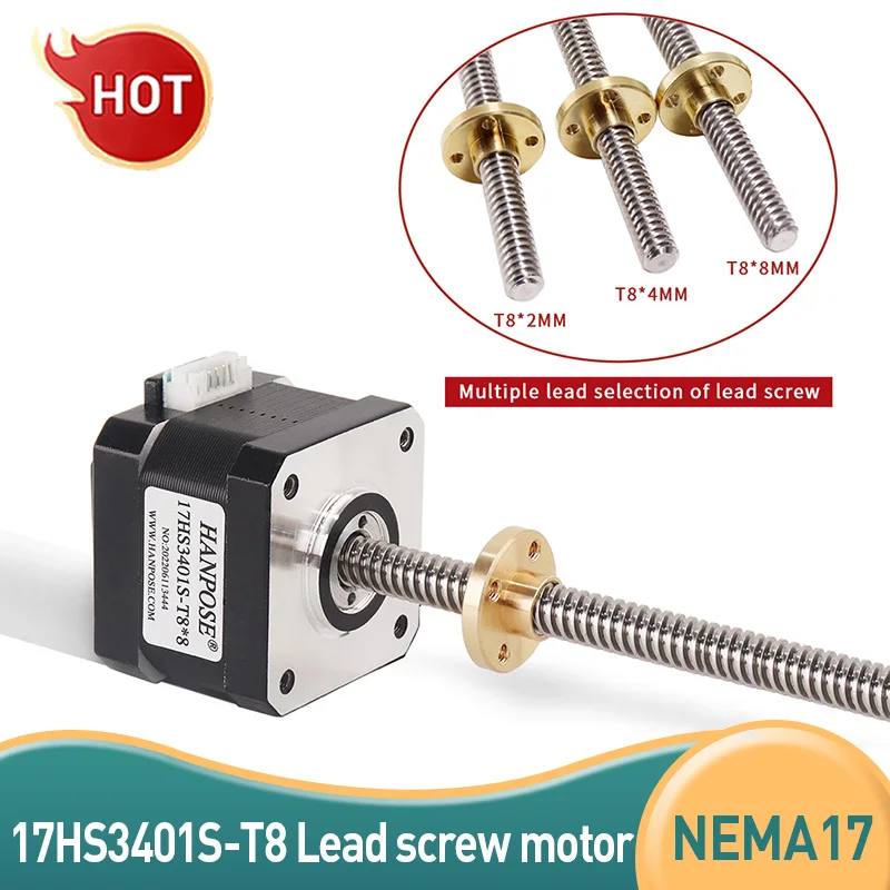 1.8 Degree Nema17 Stepper Motor Screw L100-500mm Length 28N.cm 17HS3401S-T8*8 CNC Milling Machine Screw Copper Nut