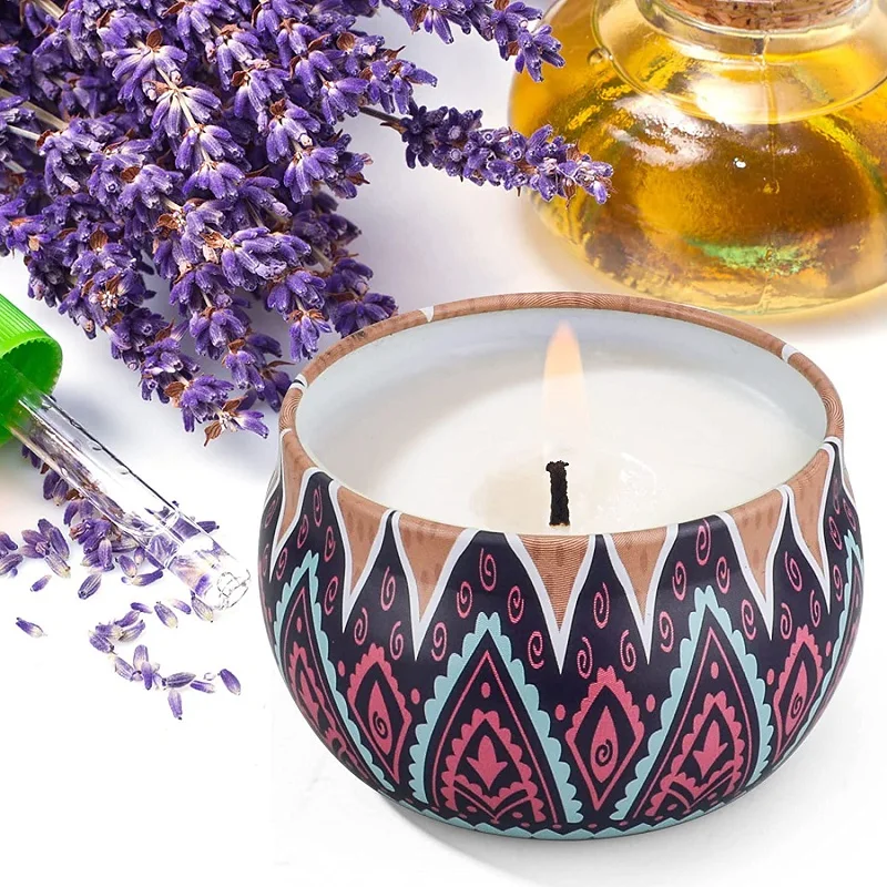 Tinplate Exquisite Bohemian Patterns Jar Scented Candles Gifts for Women Candles Sets Gifts Ideas for Women, Aromatherapy Candle