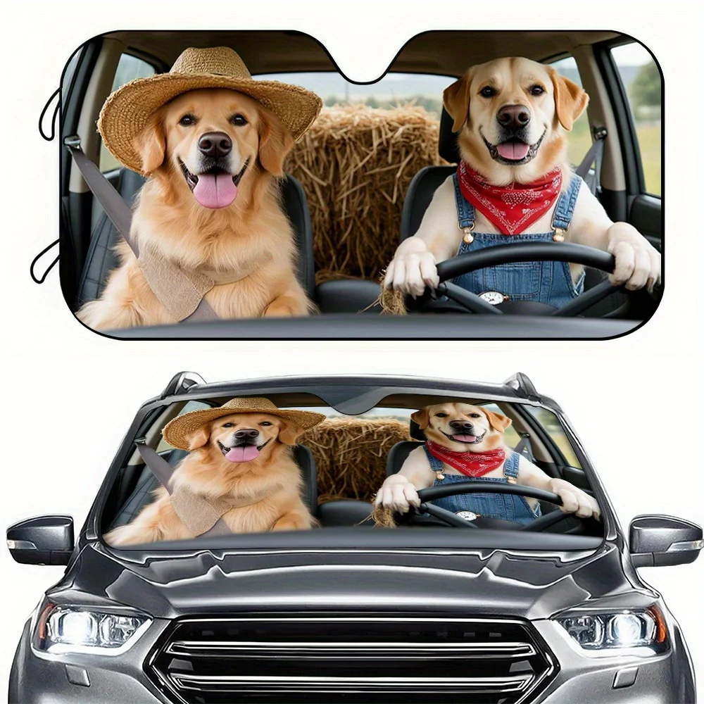 The Golden Retriever is driving a sun visor foldable General Motors windshield sun visor UV protection and foldable cover