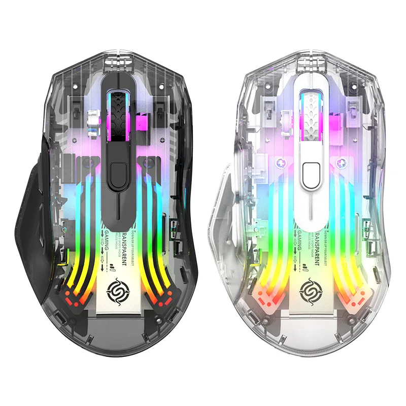 Wireless Mouse Bluetooth-Compatible 5.0/2.4G/USB-C 3 Modes Rechargeable Computer Gaming Mouse with RGB Lights 5 DPI Levels