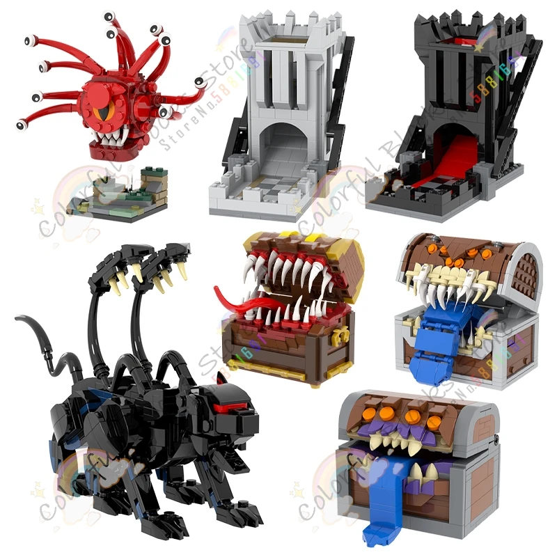 Game Series D&D MOC Building Blocks DIY Mimic Chest Beholder Displace Monster Dice Tower Model Assembly Bricks Toys For Children