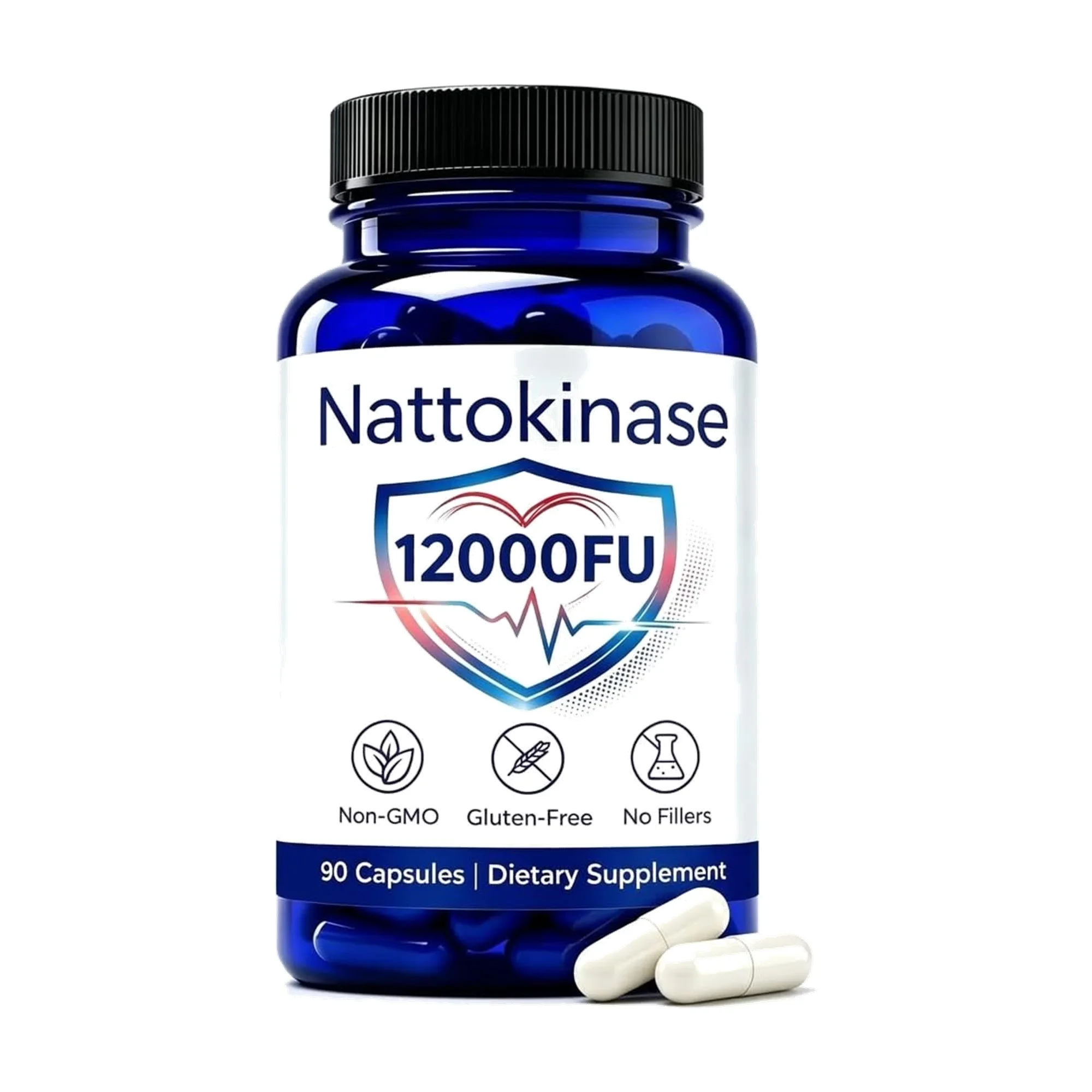 2PCS Nattokinase Supplement 12000 FU Strength for Healthy Cardiovascular Support, Non-GMO & Gluten-Free, 90 Capsules