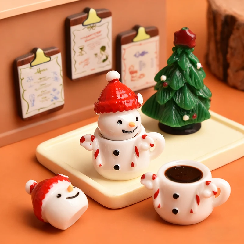 2/5 Stück Mini-Schneemann-Teetasse aus Kunstharz – Weihnachtslandschaft für Puppenhaus-Zubehör und DIY-Bastelgeschenke
