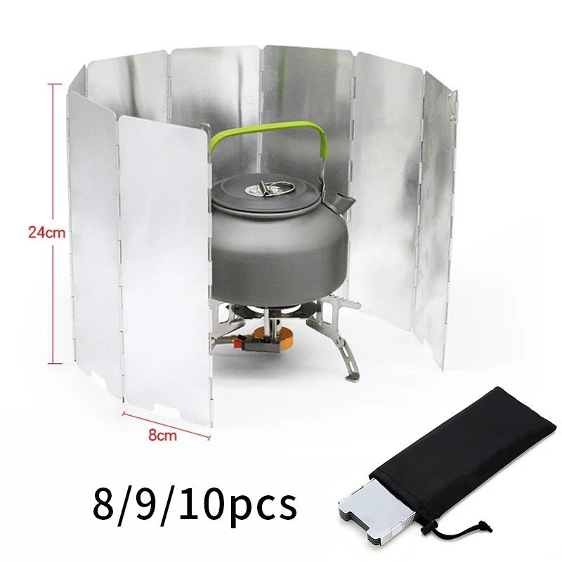 8/9/10 Platten Gasherd Windschutz Outdoor Camping Picknick Koch brenner wind dichter Bildschirm Aluminium legierung Windschutz ultraleicht
