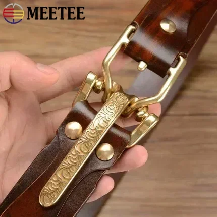 남성용 단단한 황동 기병 벨트 버클, 38mm 밴드 리벳 나사, 허리띠 후크 걸쇠, 가죽 버클 헤드 액세서리, 1 세트 = 4 개