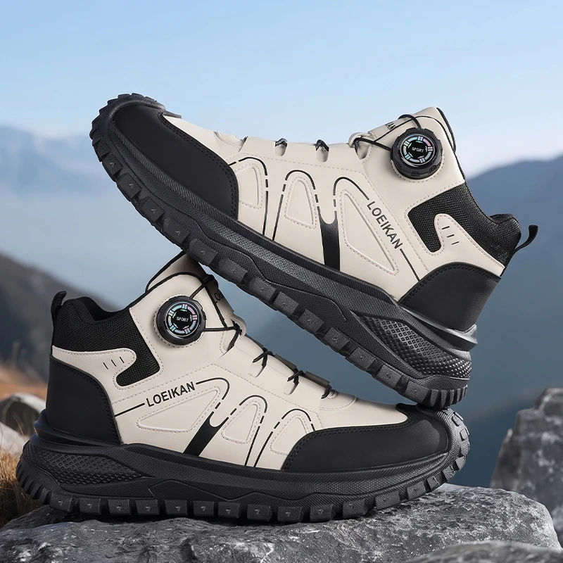 Herren High-Top Freizeitsneaker mit Drehknopf-Schnellschnürung, Schutzkappe und dicker rutschfester Sohle für den täglichen Pendelverkehr und das Gehen auf der Straße. – Detail 2