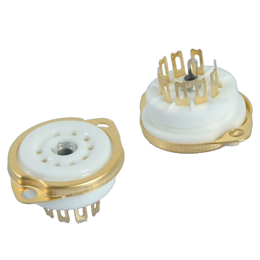 2pcs GZC9-F-G 9pin Audio Amp Sliver Tube Socket 12AX7 12AU7 ECC83 6922 Chassis Mount for Amplifier