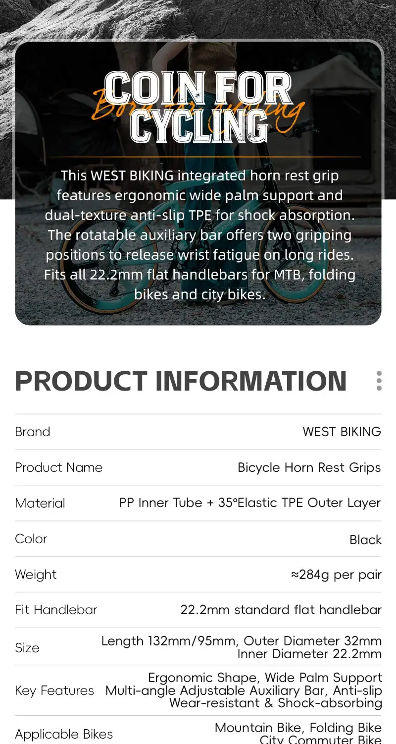 WEST BIKING Asymmetrische Fahrradgriffe mit Ruhestange 132mm Lang 95mm Kurz Drehgriffkompatibel MTB City Faltfahrrad Griffe – Detail 3