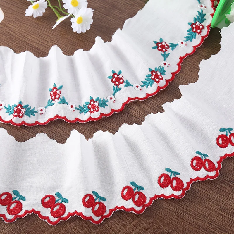 3 Yards 8cm Cotton Fabric Floral Embroidered Lace Colourful Cherry Blossom Lace Garment Trimings DIY Home Décor Tie-up Webbing
