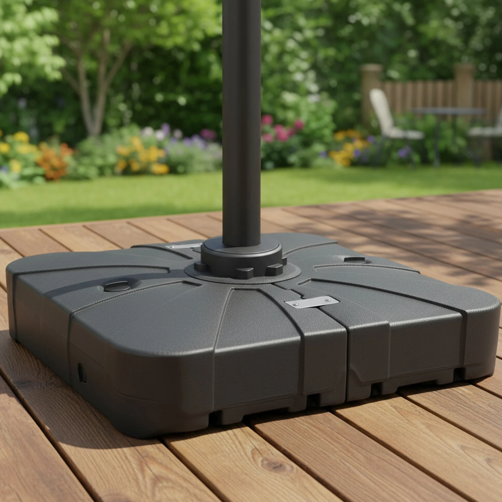 

Квадратная подставка для зонта с 4 запираемыми колесами, держатель для зонта от бассейна, выдерживающий нагрузку до 130 кг, наполняемый песком/водой, для террасы, бассейна, балкона