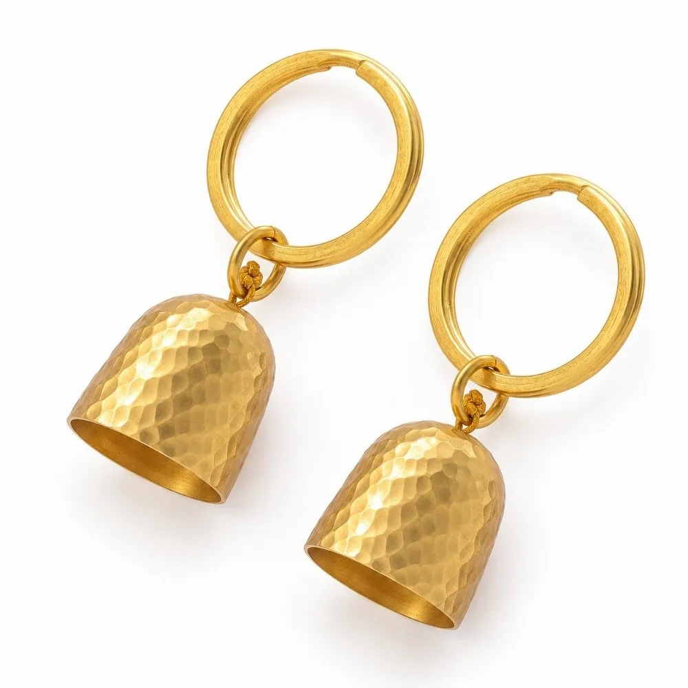 2 Pack Vintage Hammered Texture Brass Bells Ultralight Portable Keychain Charms Car Hanging Ornament Party
