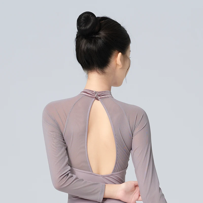 Ivoogle المرأة النمط الصيني المخملية لصق الباليه ثياب طويلة الأكمام الجمباز ارتداءها النايلون الرقص أكتيفيوير