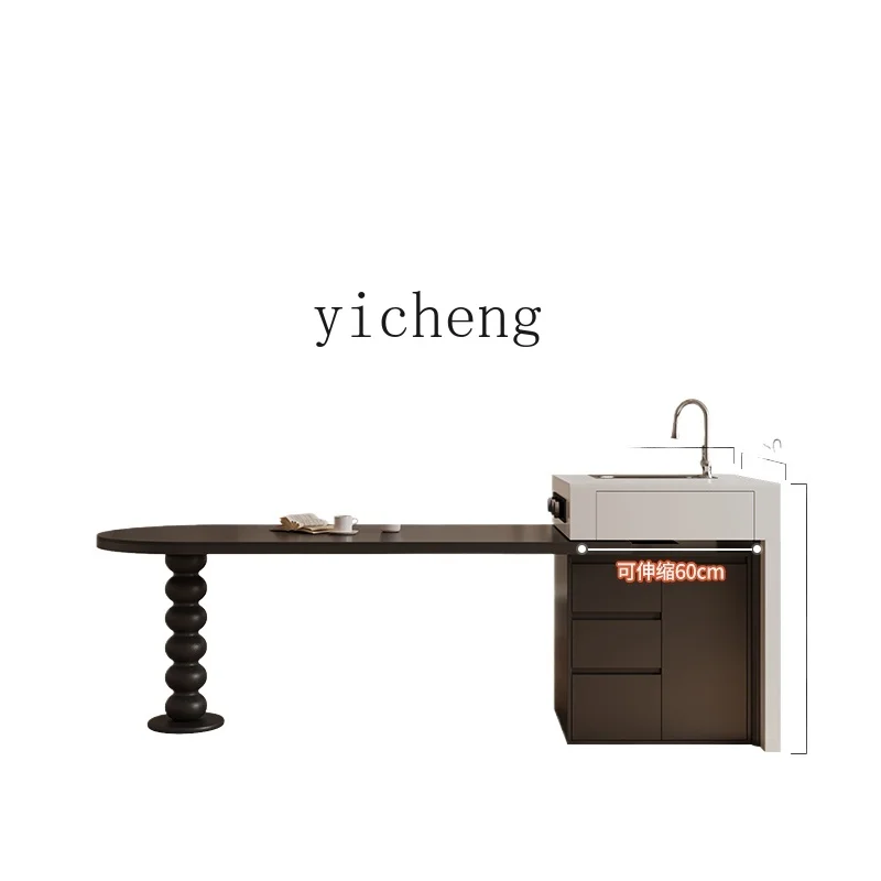 

Tqh Chinese Style Retractable Kitchen Island Dining Table Integrated Home Small Apartment Retro Arc Middle Kitchen Island