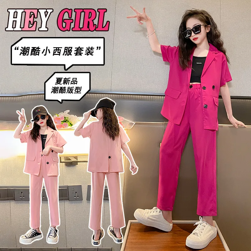 summer teenages Girls Suit clothes Set Suit jacket+pants 2pcs youngster kids girls clothes set children outfits ensemble fille