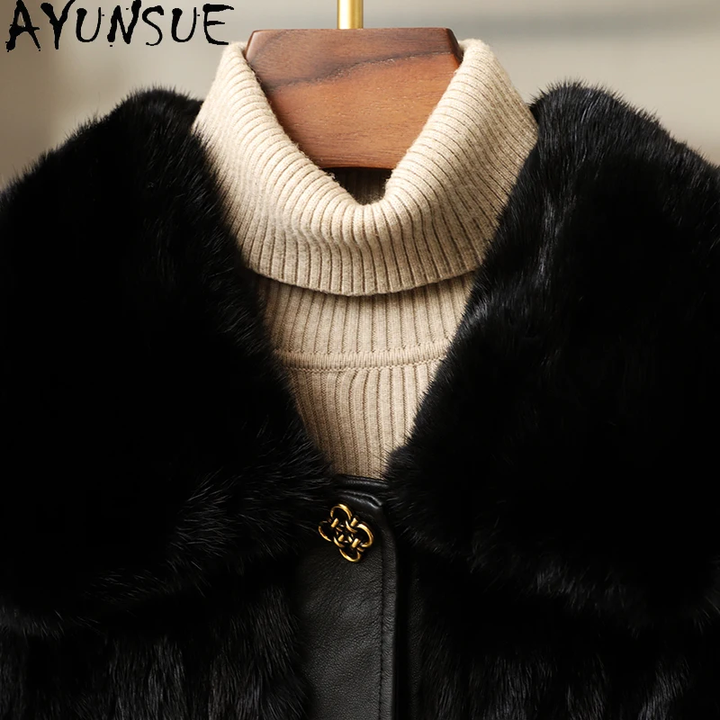 AYUNSUE Cappotti di pelliccia di visone naturale per donna 2025 Cappotti e giacche invernali da donna Abbigliamento casual Cappotti donna di alta qualità Ropa Mujer