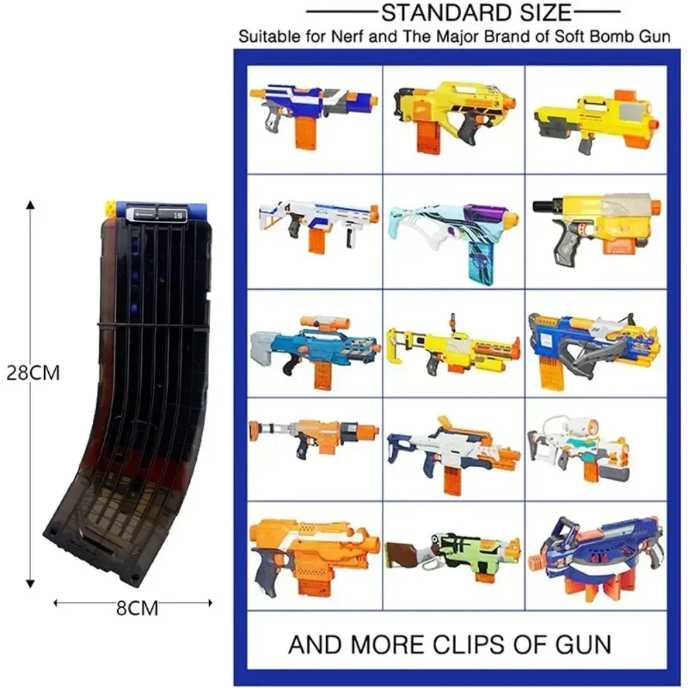 1/3PCS 15-Darts Banana Curved Clips, Soft Bullet Quick Reload Clips Compatible for Nerf Elite Magazine Toy Gun (Black)