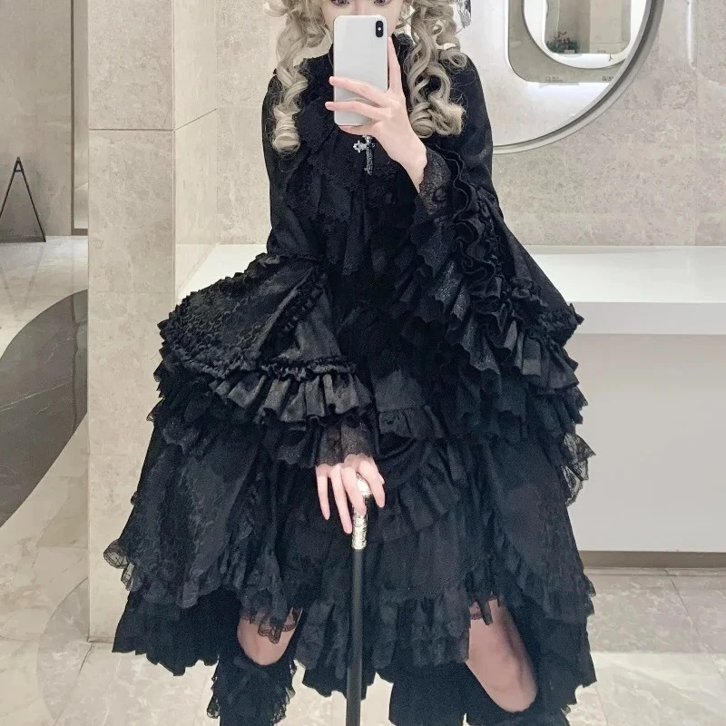 Victorian Vintage Lolita Style 4 Piece Sets Women Y2k Gothic Flare Sleeves Shirts Waistband Long Skirts Suit Halloween Outfits image 6