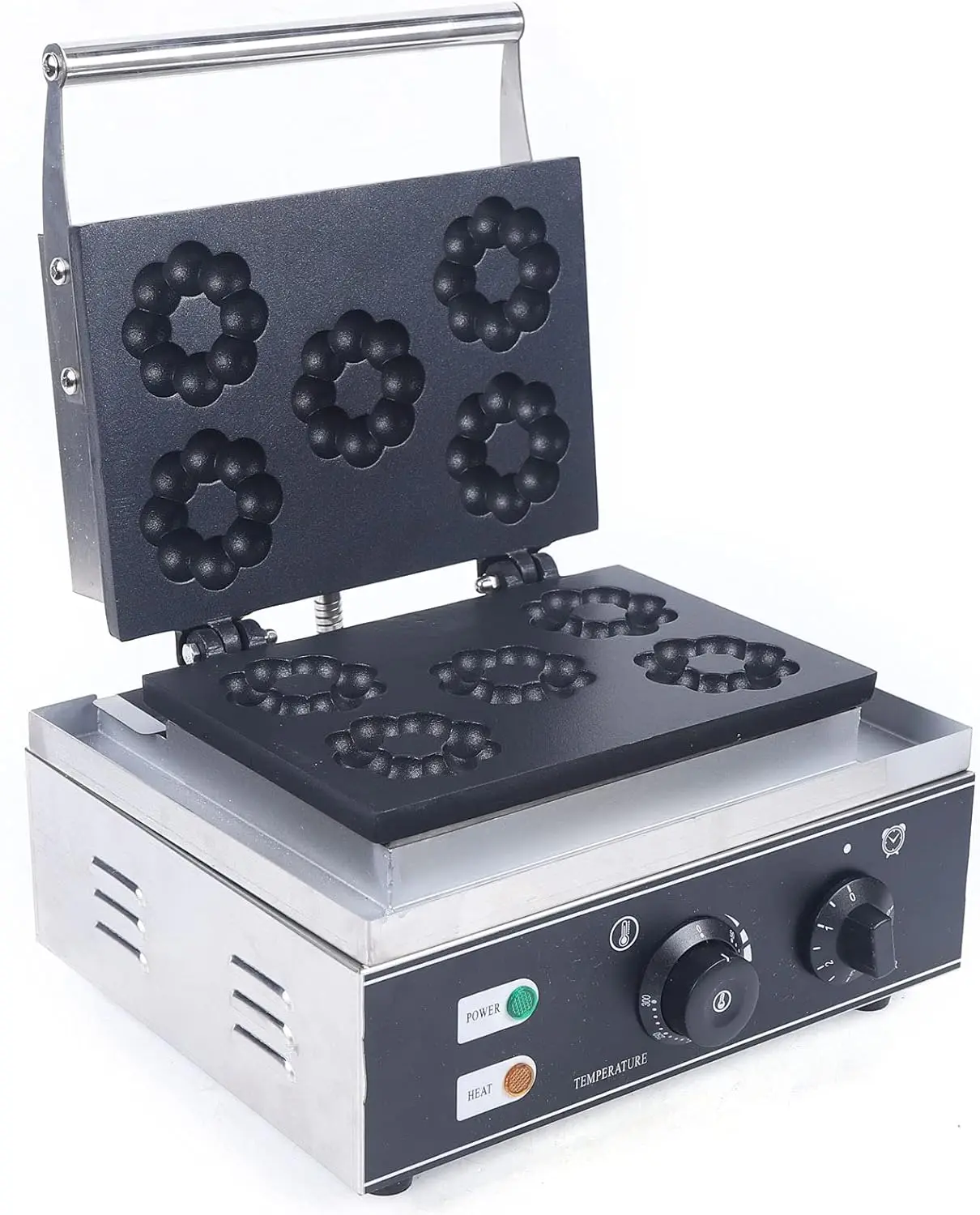 1500 واط آلة دونات التجارية 5 ثقوب زهرة البرقوق الهراء الحديد الهراء صانع على الوجهين الكهربائية صانعة حلوى الدونات آلة غير Sti