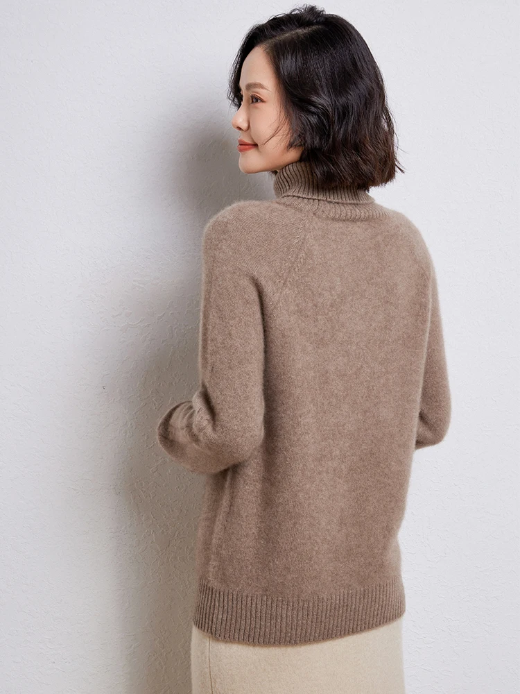 Autumn Winter New Cashmere Sweater Women's Collar Knitted Pullover 100% Merino Wool Clothing Slim Fashion Thick Base Shirt Tops