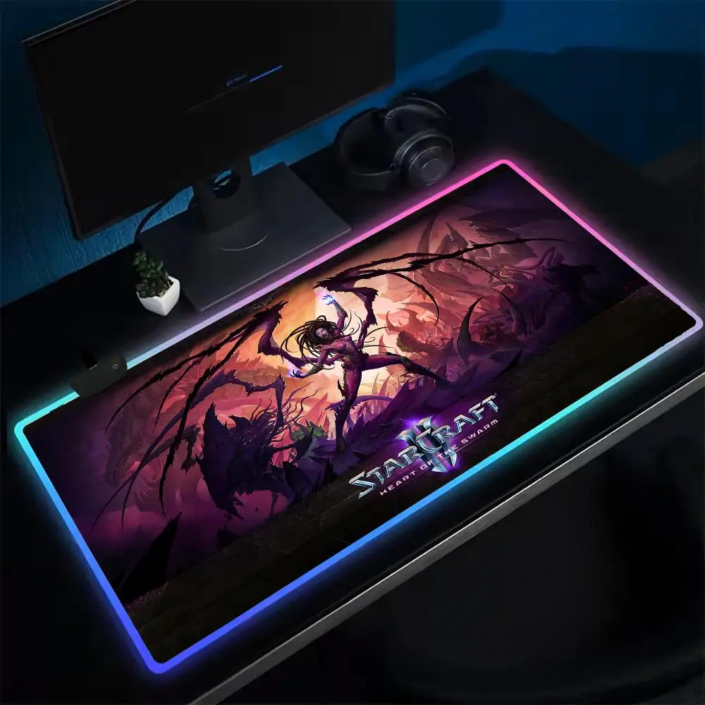 

Коврик для мыши S-Starcraft, игровой коврик для мыши в стиле аниме, светодиодные настольные коврики с подсветкой, резиновый настольный коврик XXL, коврик для мыши RGB, настольные коврики