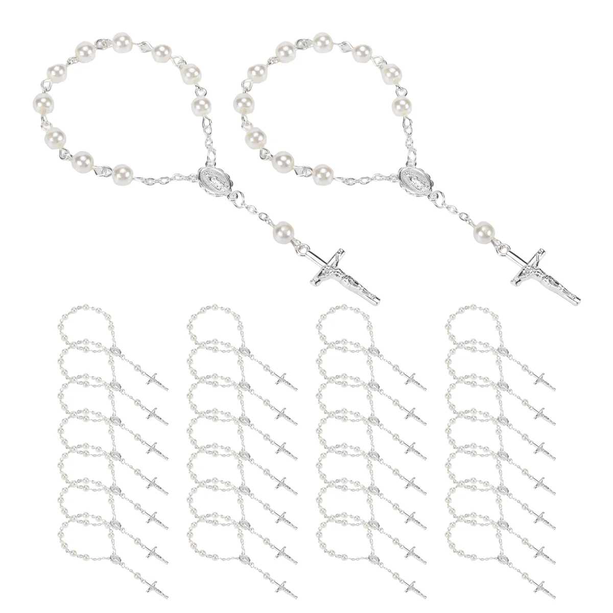 New 30Pcs Baptism Rosary Beads Finger Baptism Rosaries Faux Pearls for Baptism Favors Christening Favors Communion Favors