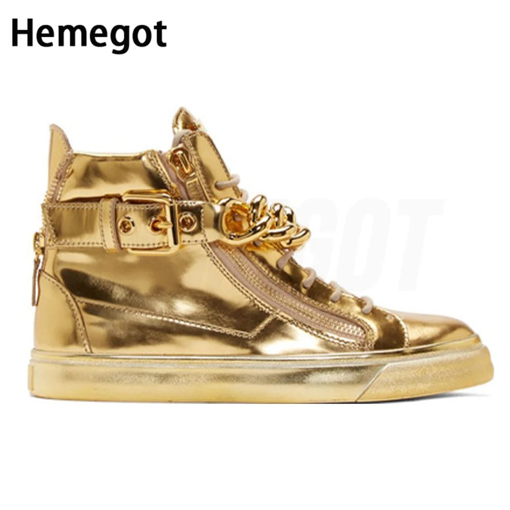 High-Top Gold Chain Silver Chain Men\'s Shoes Sweat-Absorbing Breathable First Layer Leather Couple Casual Shoes Sneakers for Men