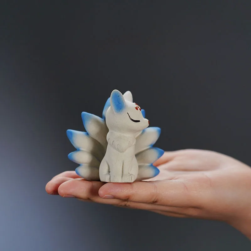 1Pcs Purple Clay Nine Tailed Fox Tea Pet Retro Lucky Model Tea Carving Toy Tea Carving Jewelry Supplies Craftsmanship