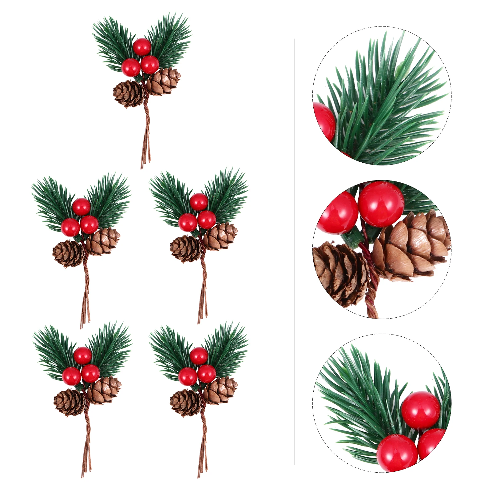 

5 Pcs Christmas Pine Cone Decoration Berries Berry Cones and Wreath Decorative Decorations Plastic Pinecones Picks