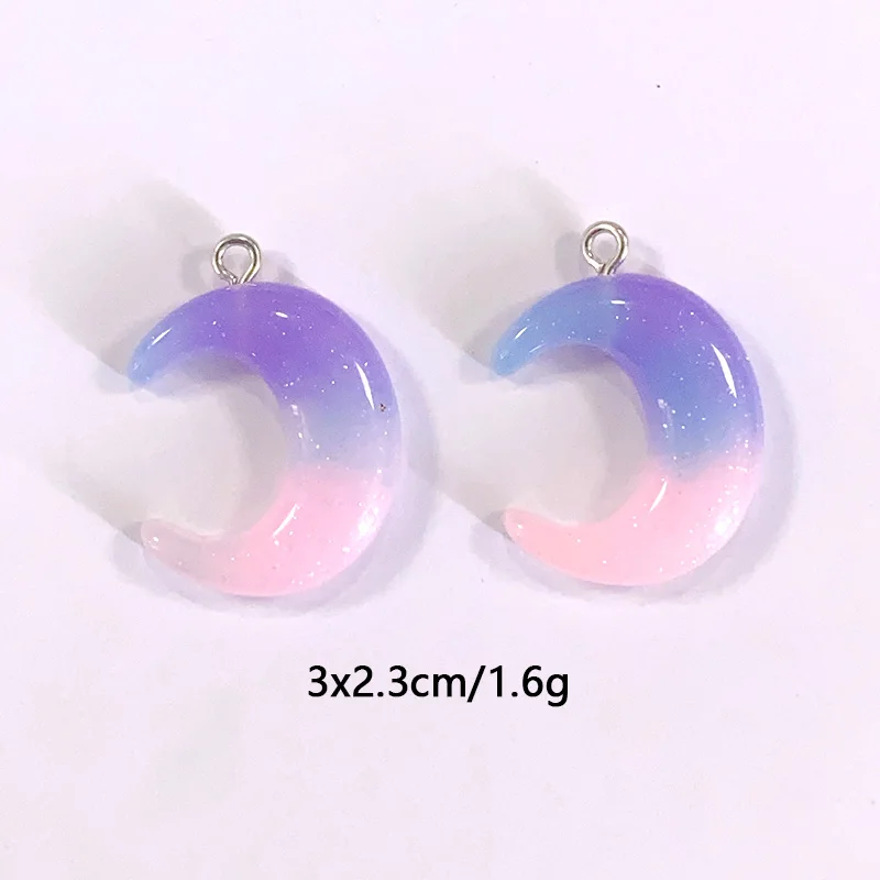 10pcs Sweet Blingbling Gradient Moon Star Resin Charms Cute Korean Keychain Earring Necklace Bracelet Pendants Diy Jewelry