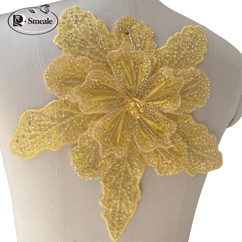 Dreilagige bestickte Perlen-Pailletten, große Applikation, große Blumen, DIY-Kleidung, Kleid, Heimdekoration, Aufnäher-Zubehör RS 253202 – Detail 3