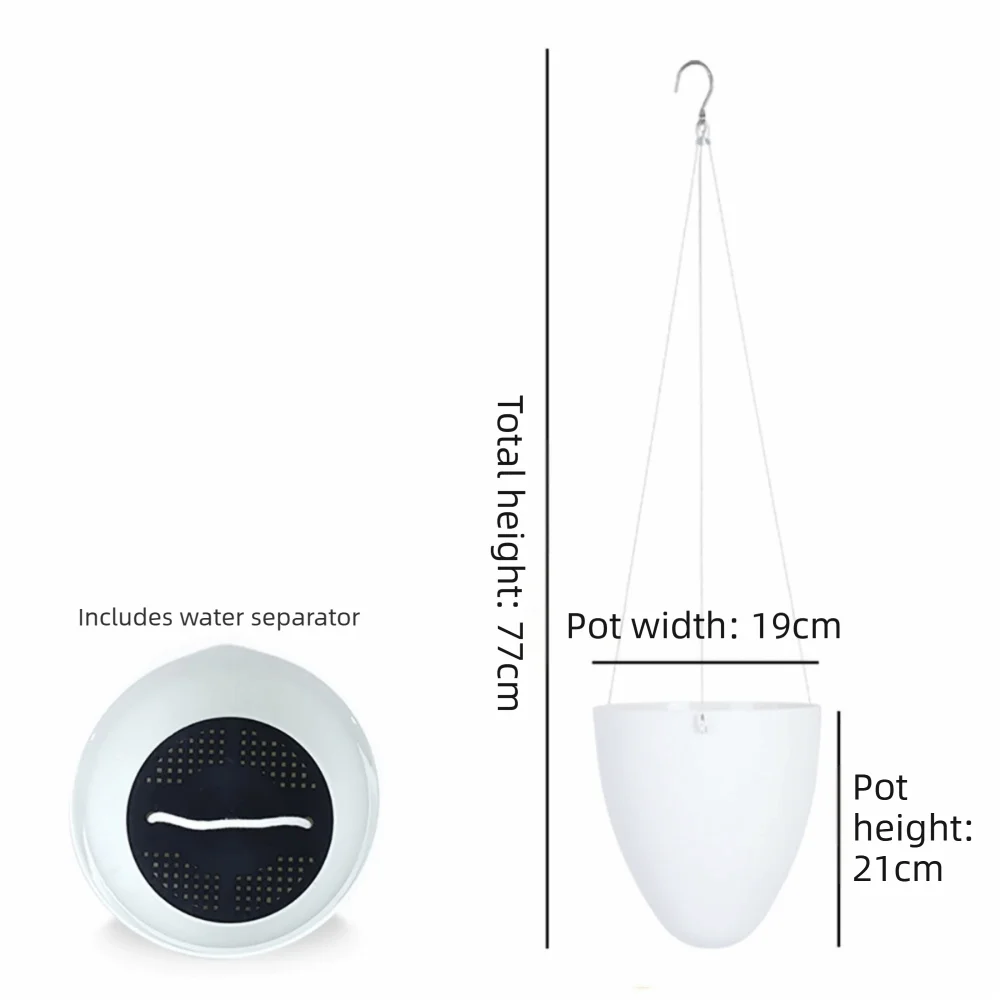 White Self Watering Plant Pot Water Storage Self Watering Plant Container Eggshell Shape Cotton Rope Net Planter
