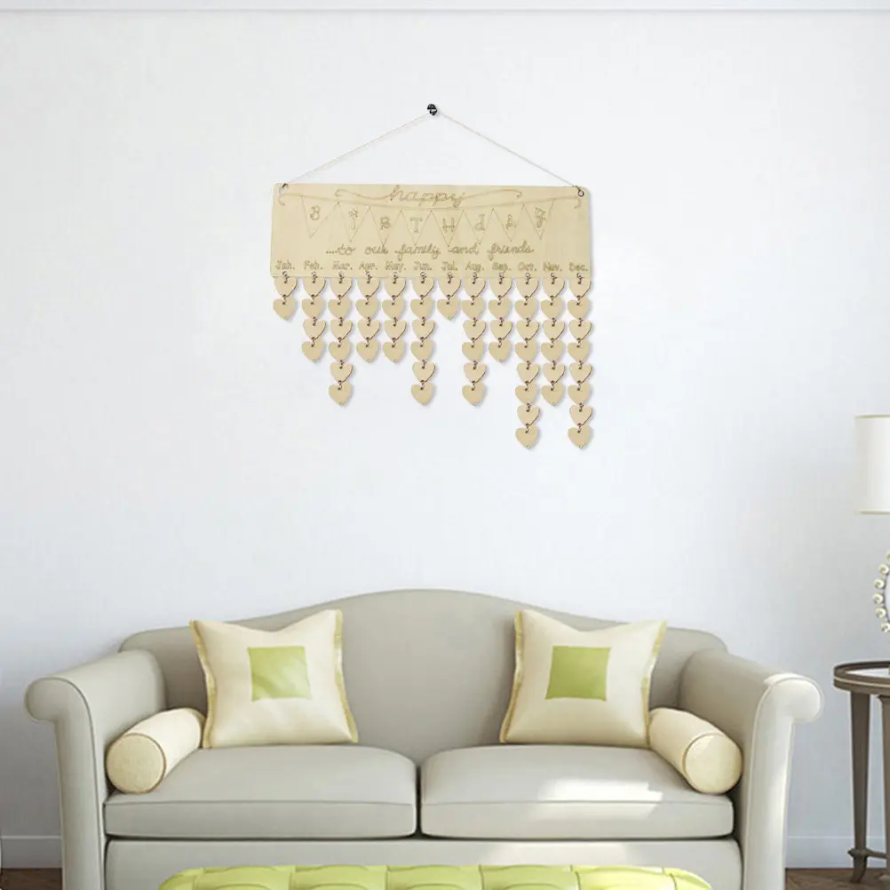 

Деревянная доска-календарь для поздравлений с днем рождения, семейная подвесная табличка с веревкой, деревянные бирки-сердечки, напоминание о днях рождения и годовщин, настенный декор