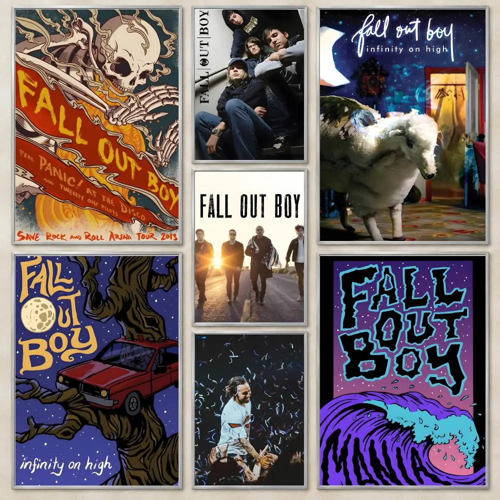 Energetic Rock Band F-Fall Out Boy Poster Self-Adhesive Wall Art HD Print For Dorm Teen Room Decor Gift