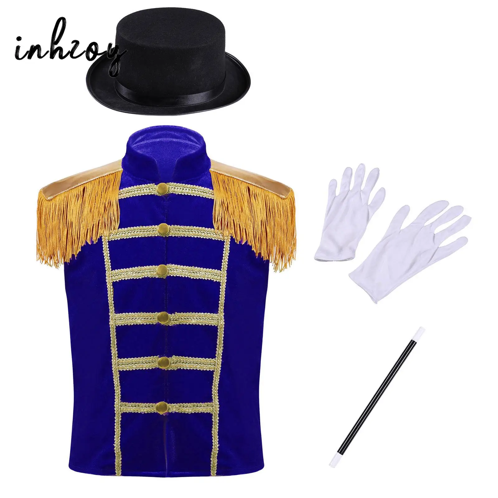 

Kids Halloween Circus Ringmaster Costume Showman Waistcoat Honor Guard Drum Band Vest Carnival Theme Party Cosplay Dress Up