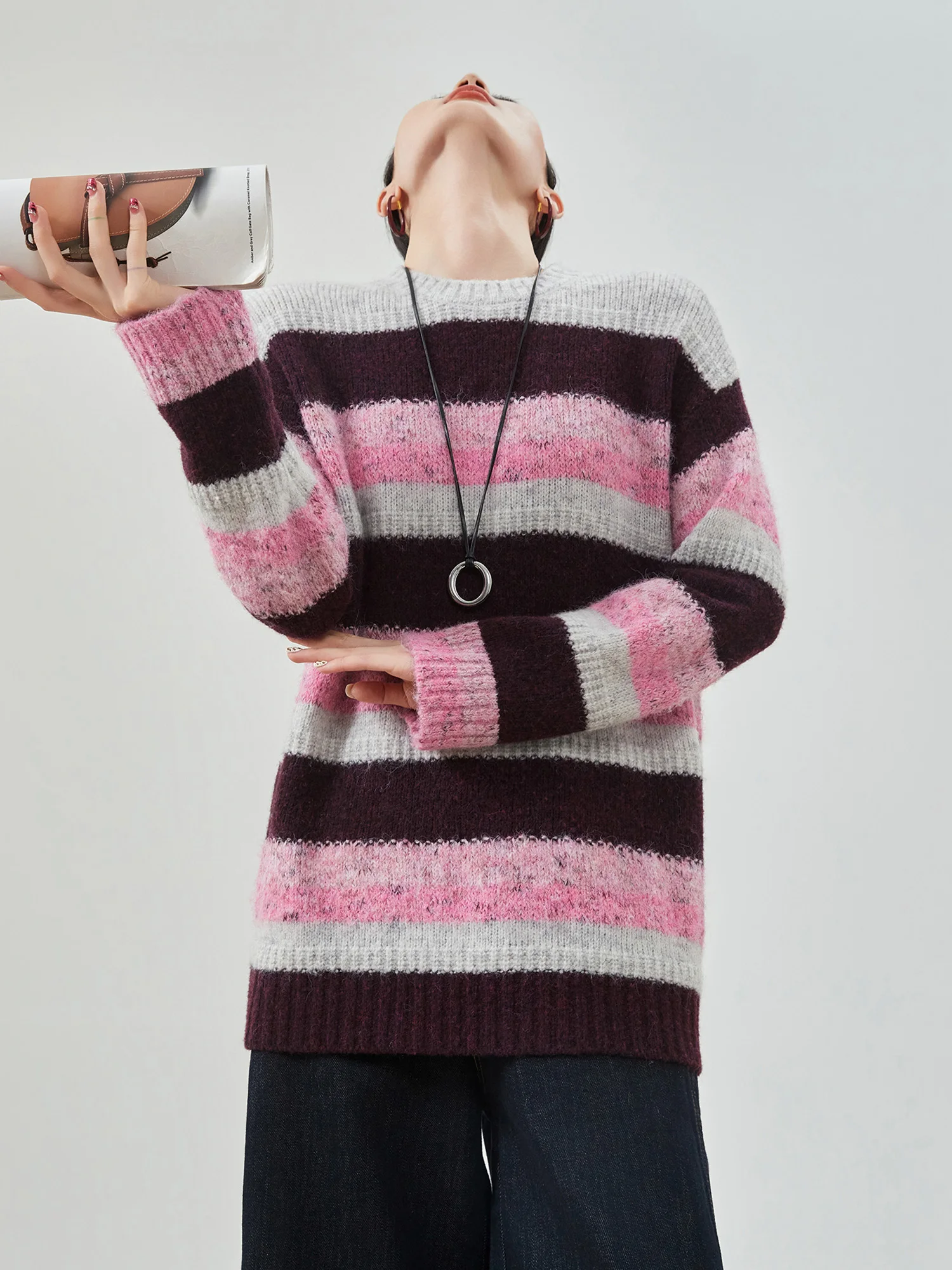 

Dopne Color Blo Striped round Ne Knitted Sweater Women's Loose Korean Sle Soft Comfortable Spring New Arrival