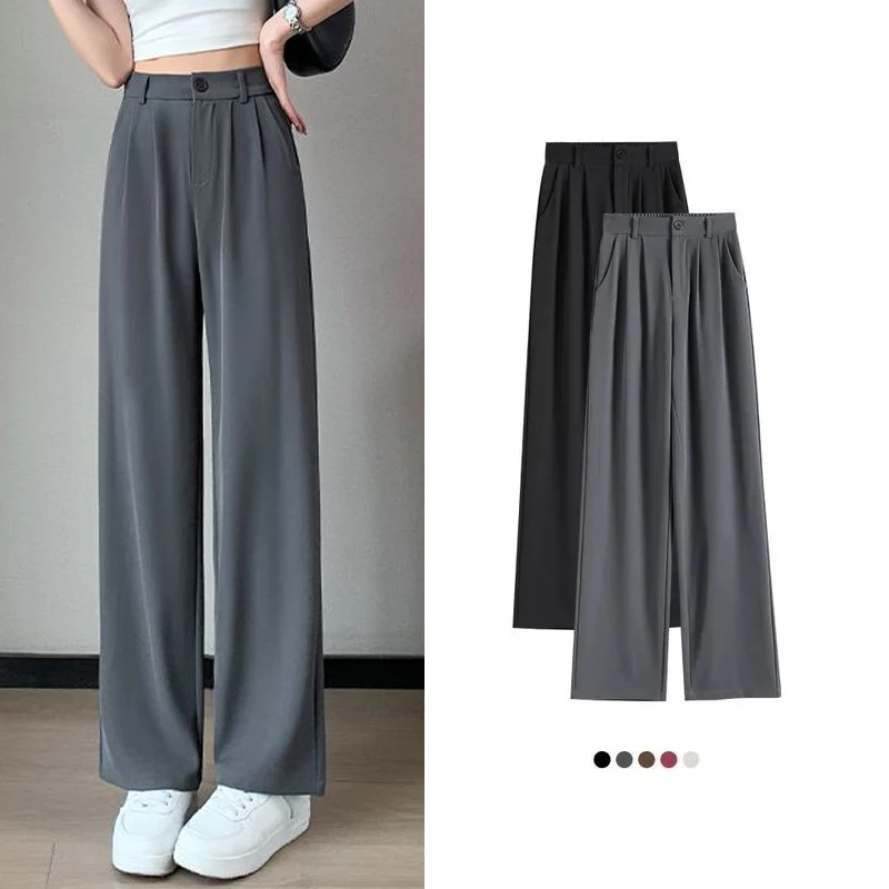 الكورية البدلة السراويل الفتيات مريحة فضفاضة تناسب السراويل الساخن بيع الإناث مستقيم الساق السراويل سيدة الكلاسيكية رقيقة بنطلون #1