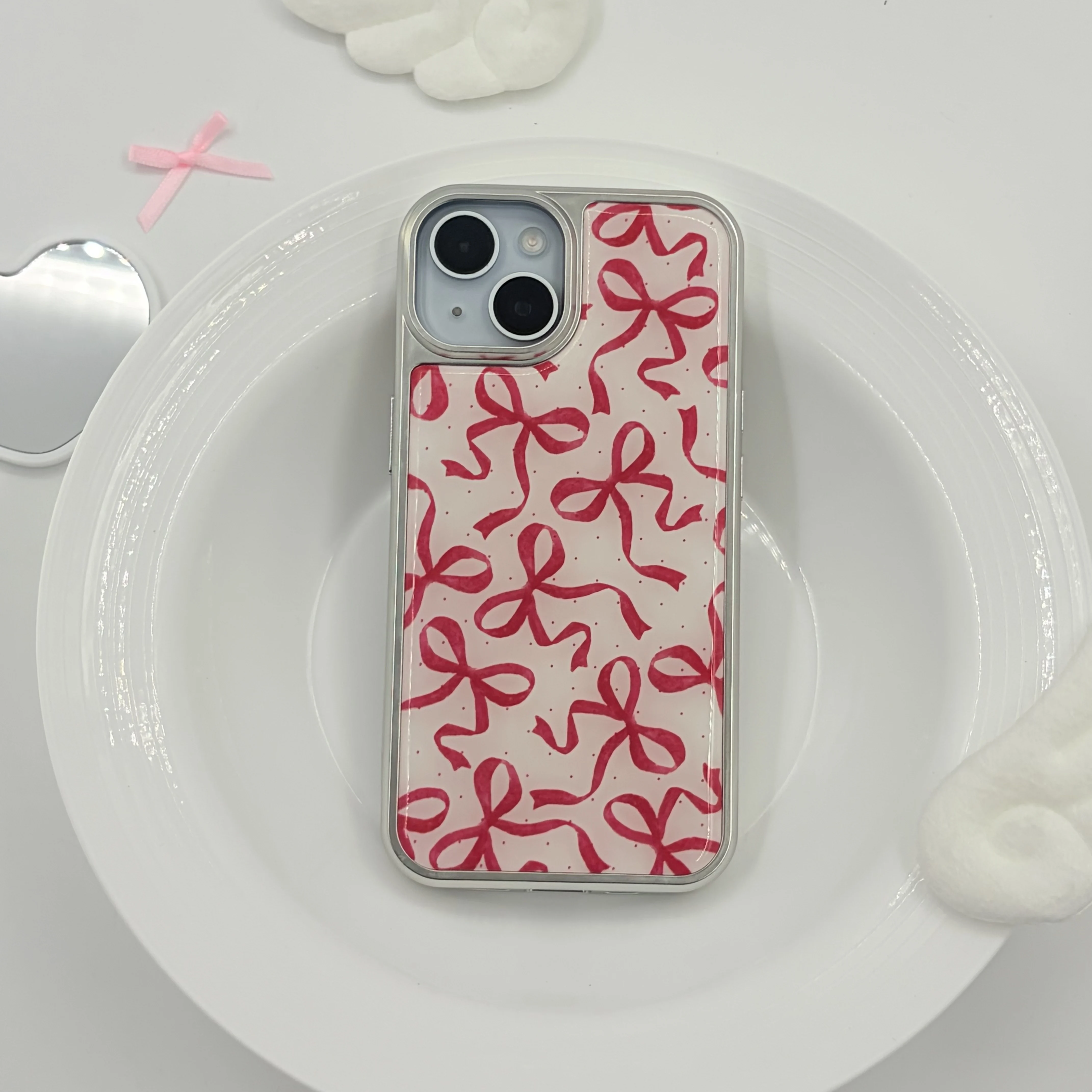 الكورية Ins الكرتون الفتيات قلوب منقطة الأحمر والوردي القوس قضية الهاتف لسامسونج S 23 24 25 26 FE الترا حافة زائد Y2K غطاء