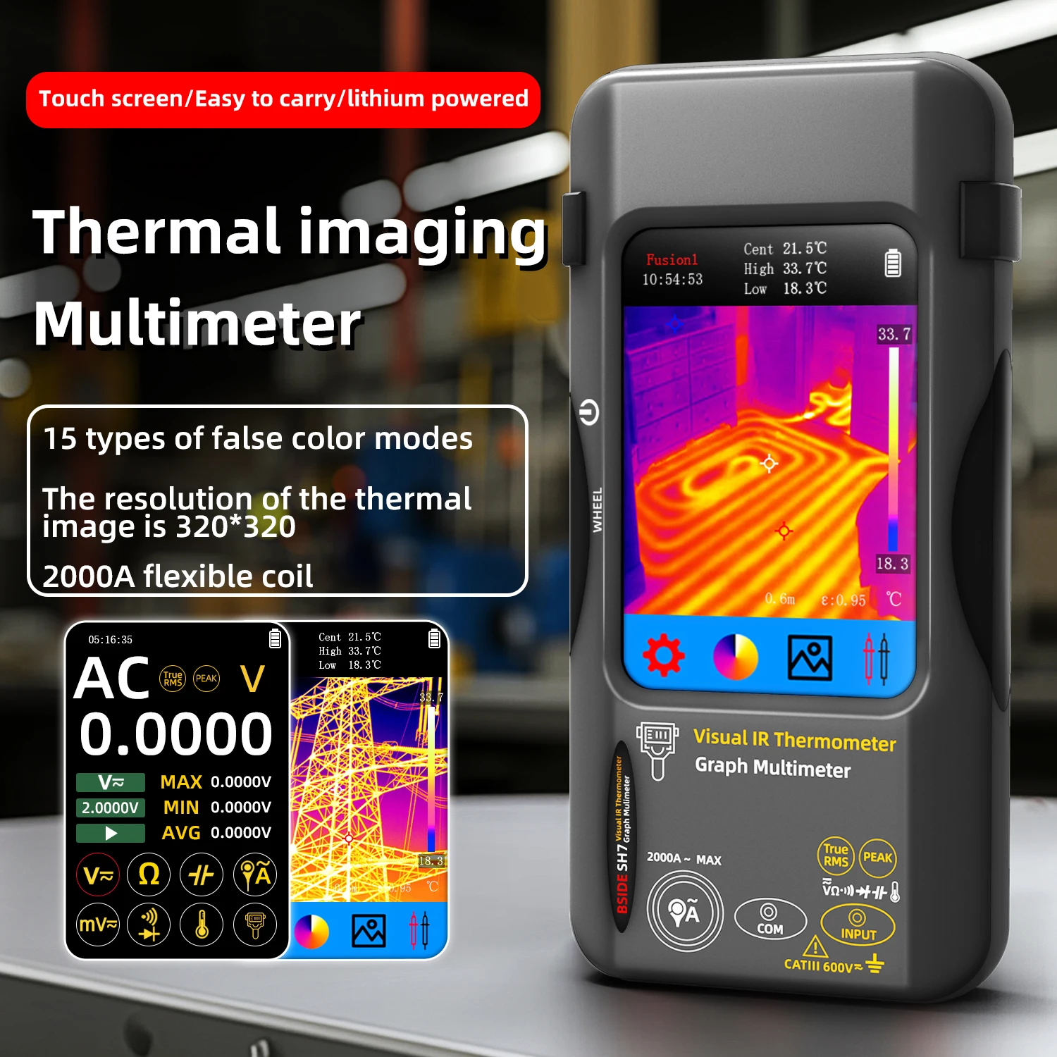 SH7 Touch Thermal Imaging Multimeter with IR Camera,320*320 Resolution 20000 counts High Accuracy Voltage Test Pro