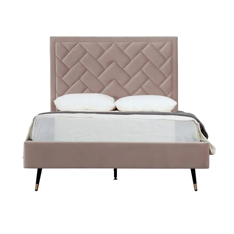Modern Full-Size Upholstered Velvet Bedframe and Headboard in Blush Color