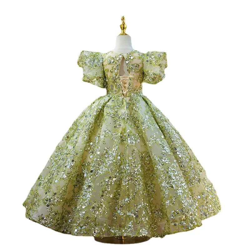 Mädchenkleid Sommer neue Pailletten Kinder Prinzessin Kleid langen Stil Host Walking Show Klavier Performance