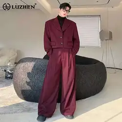 LUZHEN Original Designer Korean Short Casual Suit Sets Wide Leg Pants Two-piece Elegance Light Luxury Handsome Men Social LZ7238