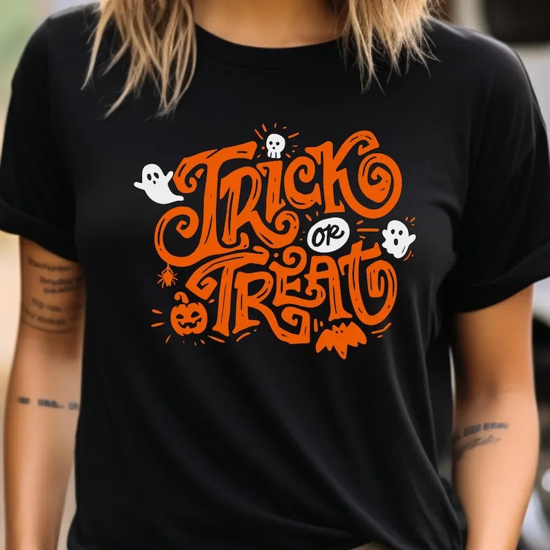 

Trick or Treat Shirt Halloween Tshirts Spooky Season Gift for Halloween Funny Halloween T Shirt Boo Tee Womens Men Cotton Shirts