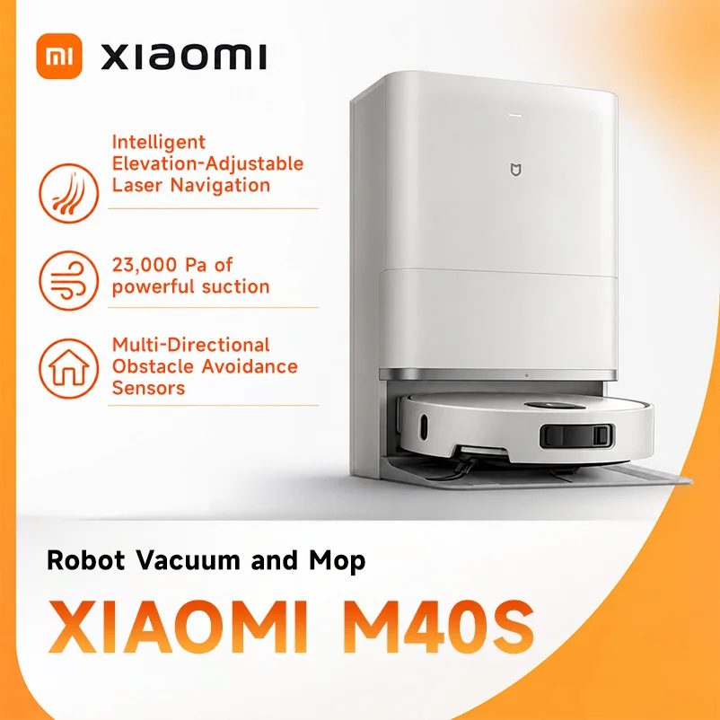Xiaomi MIJIA M40S Robot Vacuum Cleaner ,23000Pa Suction 80℃ Hot Wash Self-Cleaning,Base LDS Navigation,Anti-Tangle