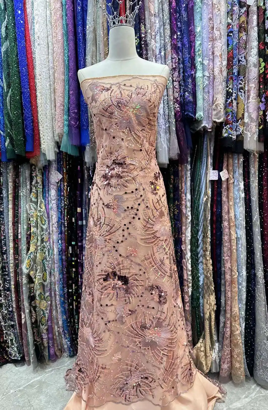 Tissu africain en dentelle à paillettes pour la couture, broderie de luxe NigWin, filet français, fête de mariage, haute qualité, 5 mètres, 2023