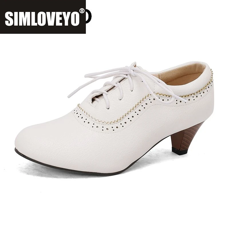 

SIMLOVEYO Mature Female Pumps Round Toe Lace Up Small Heels 5cm Leisure Daily Shallow Women Shoes Large Size 47 48 49 50 Spring