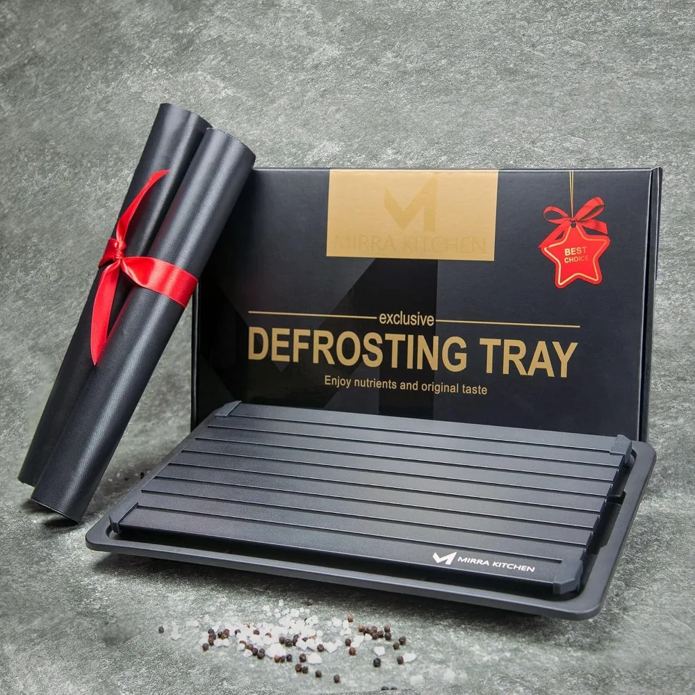 Extra Thick Fast Defrosting Tray - Dishwasher Safe Large Thawing Plate with Drip Tray - Non-Stick Coated Thawing Board for Frozen Meat and Food - No Plug Natural Defrost Miracle Thaw Mat