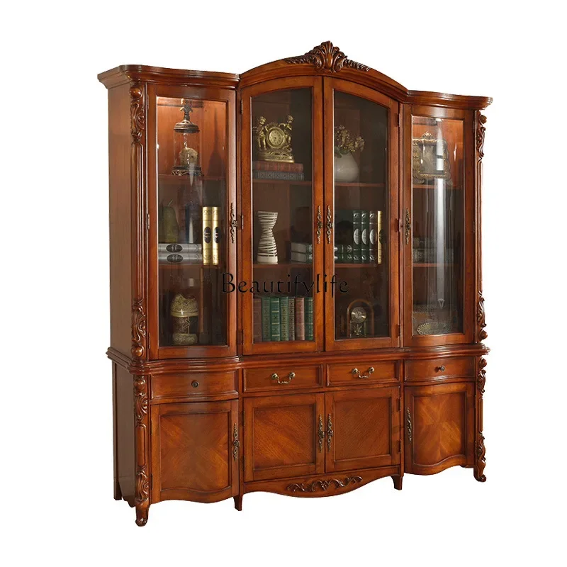 

ls 42 American solid wood bookcase with glass door storage display cabinet
