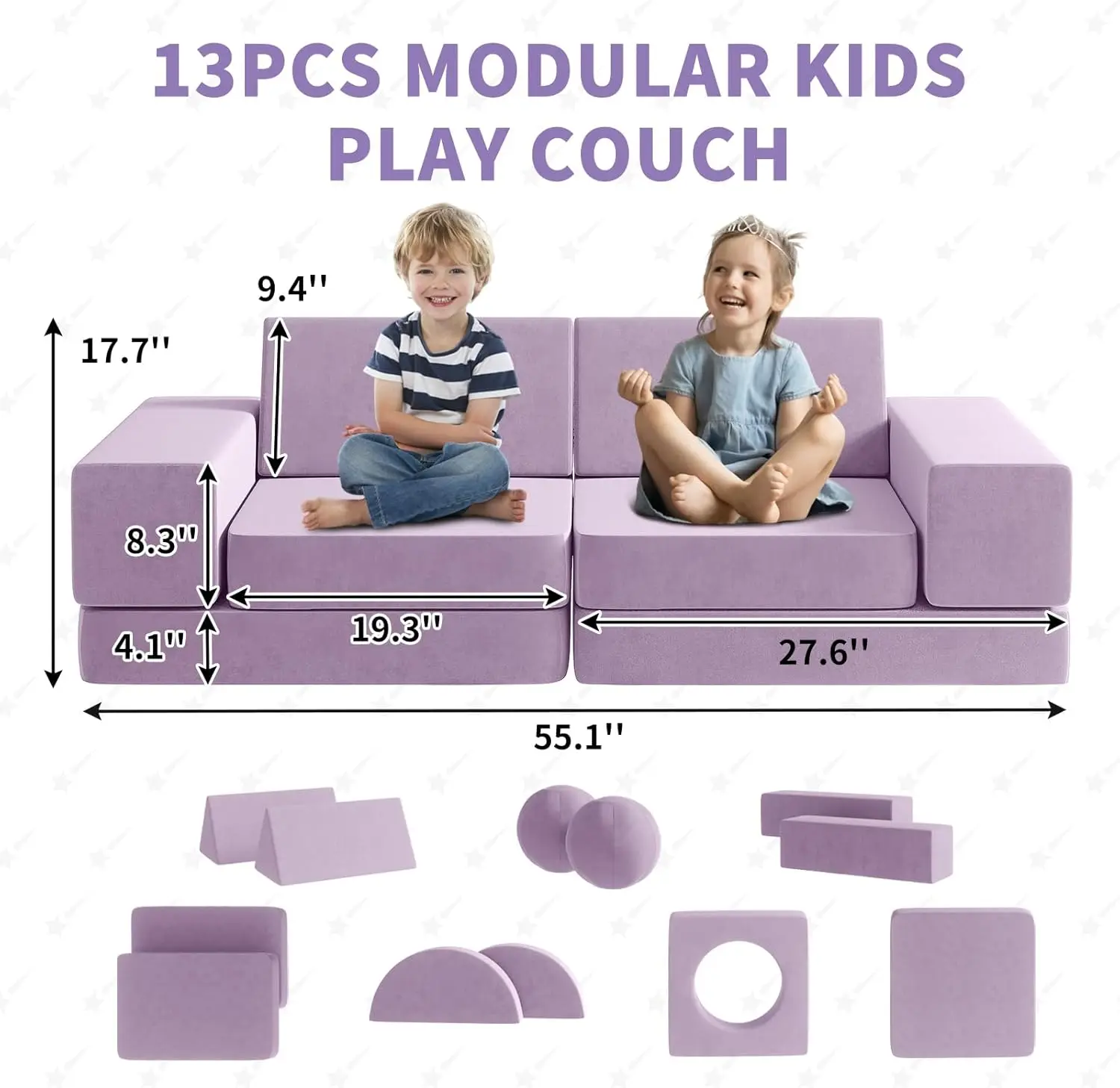 Kids , Fold Out Toddler Couch with 2 Balls and Tunnel, Modular Kids Couch for Playroom, Kids Play Couch for Kickball