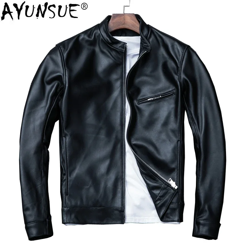 

AYUNSUE Genuine Leather Jacket Men Spring Autumn Sheepskin Coat Plus Size Leather Coats Men Clothes Veste Cuir Homme KJ1918